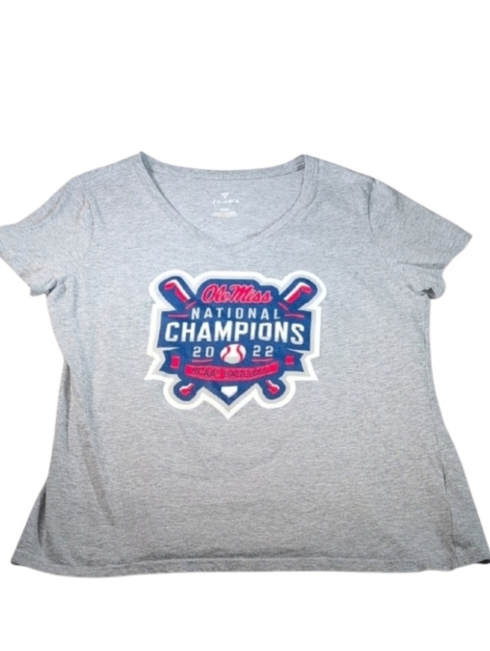 Fanatics Ole Miss NCAA Baseball Championship 2022 Grey V-Neck T-Shirt Size Large